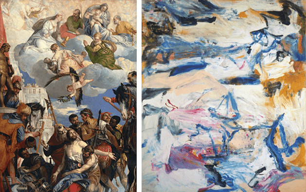 [left] Paolo Veronese, Martyrdom of St. George, 16th century. San Giorgio in Braida, Verona, Image: Scala / Art Resource, NY [right] Willem de Kooning, The North Atlantic Light, 1977. Stedelijk Museum, Amsterdam, Image: Art Resource, NY